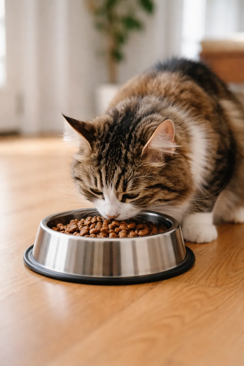 Cat eating from a bowl Cat eating from a bowl